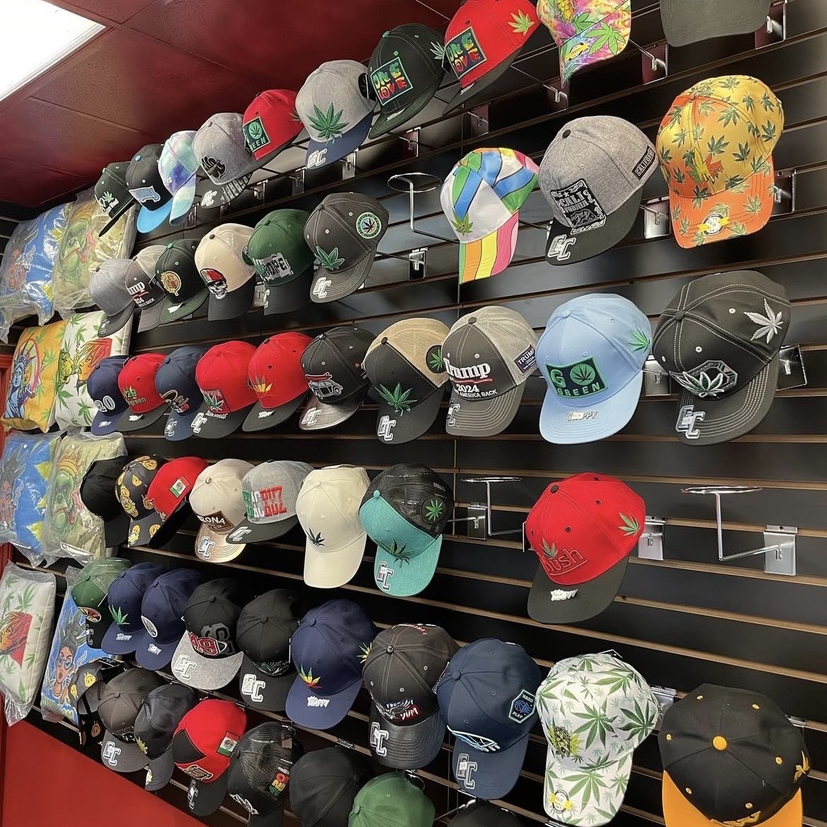 Smoke shop apparel and accessories available in-store